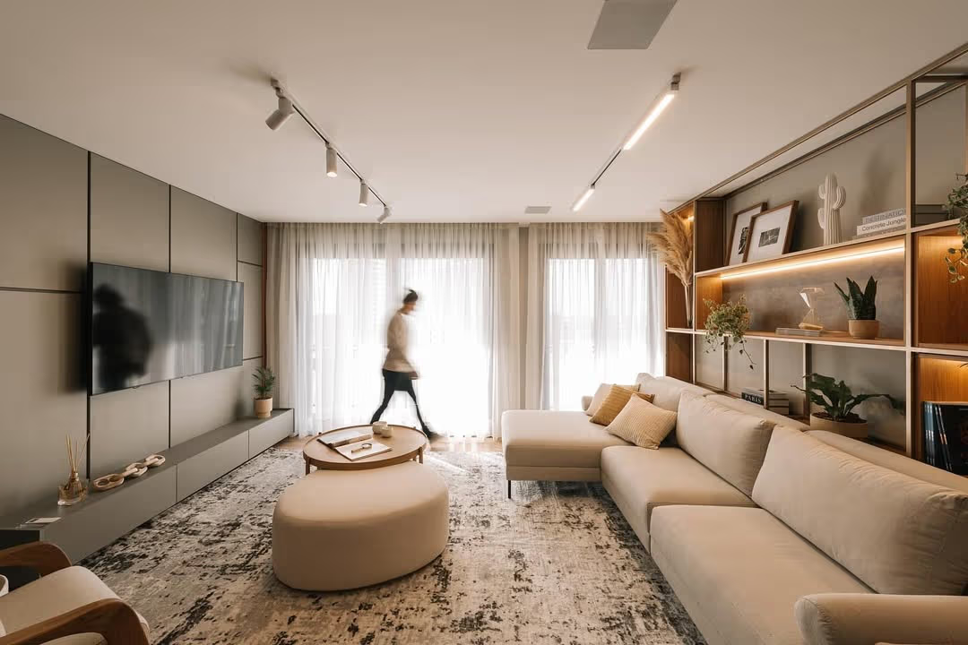 Sala de estar integrada planejada - móveis sob medida Criare